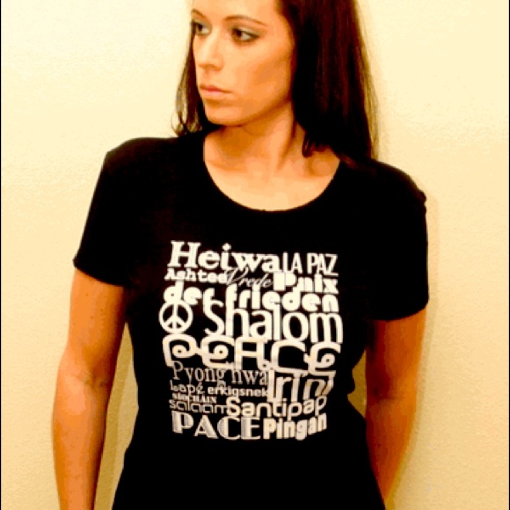 Peace in Many Languages “vintage” feel American apparel T-shirt tee shirt!